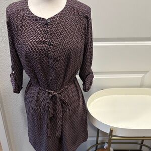 EUC LOFT Long Sleeve Dress with Diamond Pattern - Burgundy and Taupe